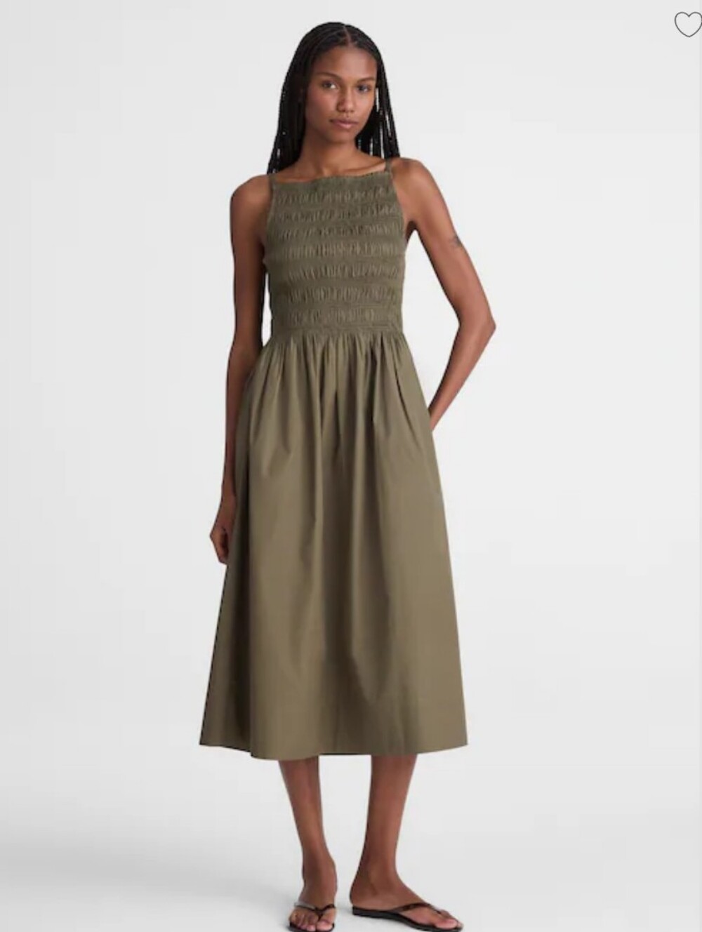 Madewell Smocked High-Neck Midi Dress OA323 Size S Olive Green